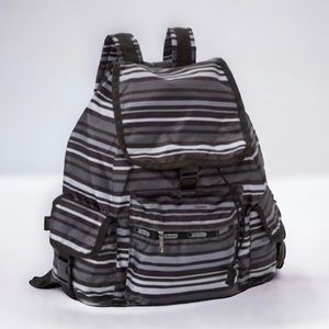 701 Lesportsac In Line Voyager Gray Stripe Backpack